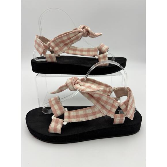 Loeffler Randall Maisie Sandals Pink White Gingham Fabric Size 8.5 Comfort - Picture 3 of 11
